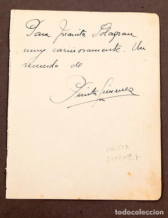 Manuscritos antiguos: PURITA JIMENEZ - DEDICATORIA AUTOGRAFA - Foto 1