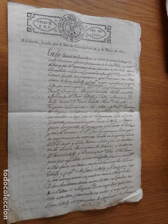 Alte Manuskripte: ANTIGUO MANUSCRITO.FAMILIA JUAN GEBELLY Y COMPA&Ntilde;IA.BARCELONA 1820.HABILITADO REY CONSTITUCION