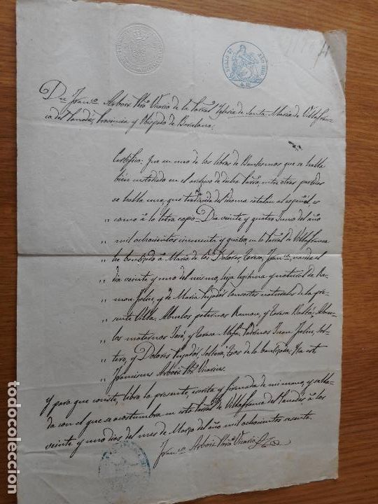 Alte Manuskripte: ANTIGUO MANUSCRITO MARIA DOLORES FELIU PUJADOR.IGLESIA SANTA MARIA.VILLAFRANCA PENEDES 1860