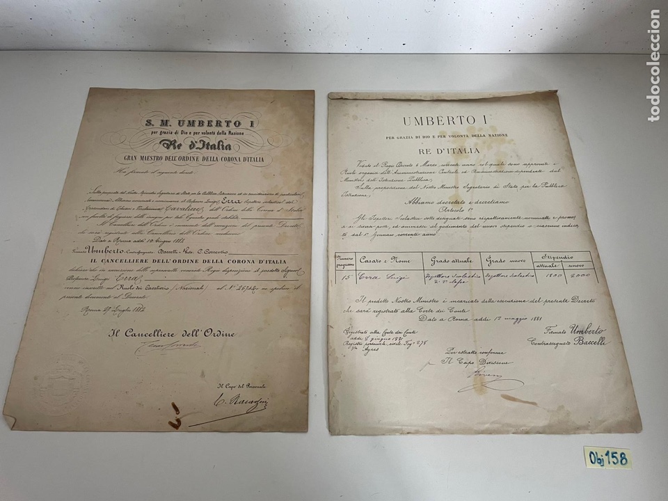 Manoscritti antichi: documentos S. M. UMBERTO I por voluntad de la Naci&oacute;n de Italia