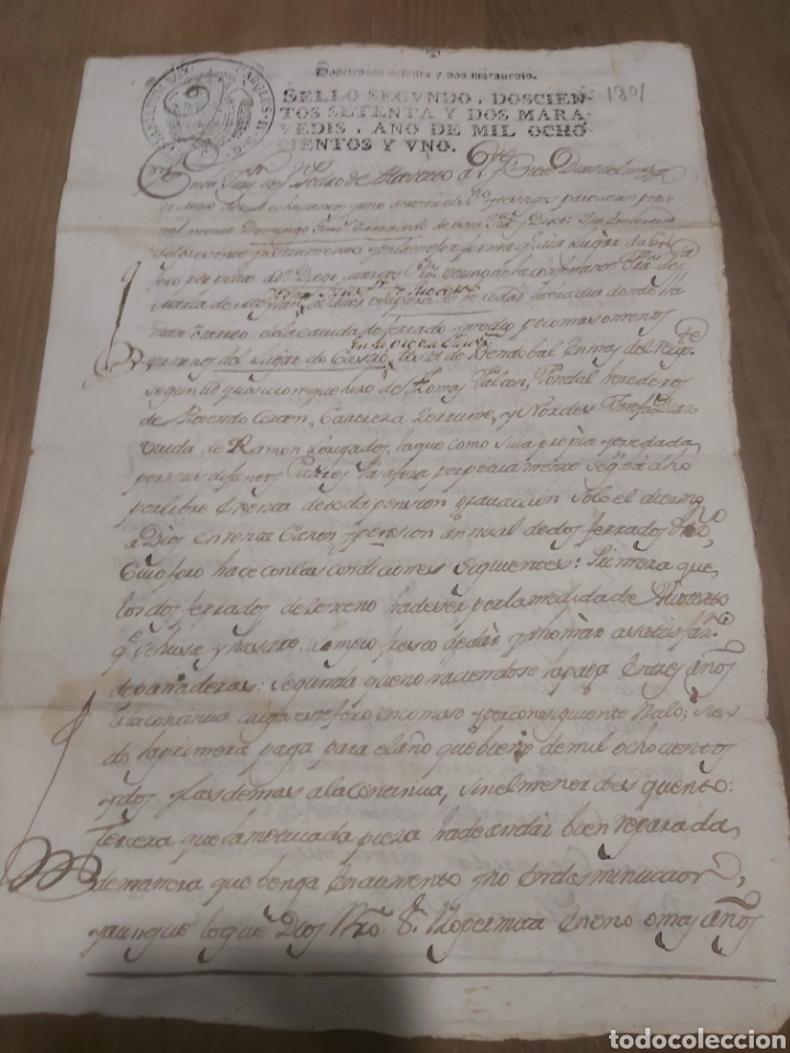 Manuscritos antiguos: 1891 Carolus IV sello segundo documentos maravedis - Foto 1