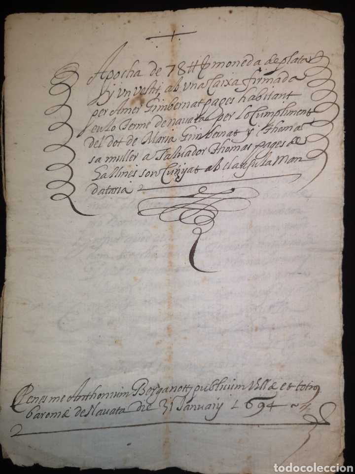 Manuscrits anciens: APOCA - MANUSCRITO - NAVATA - GALLINERS - (GIRONA) - A&Ntilde;O 1694 - 16 X 21 CM