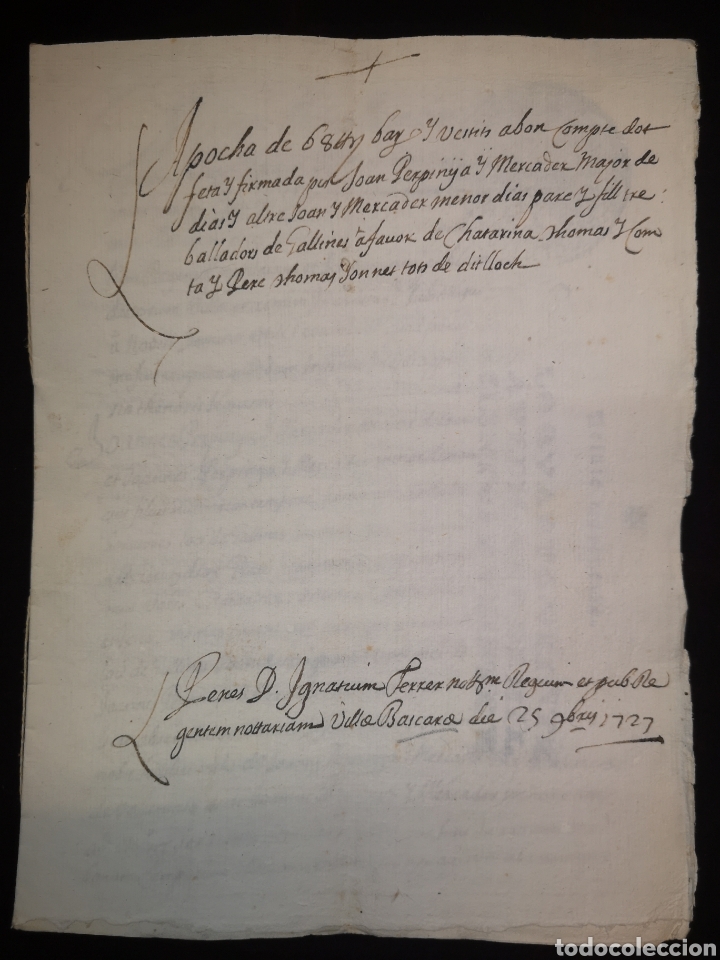 Manuscrits anciens: APOCA - MANUSCRITO - GALLINERS - B&Agrave;SCARA - (GIRONA) A&Ntilde;O 1727 - 16 X 21 CM