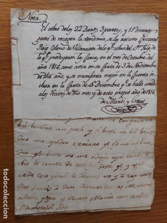 Manuscrits anciens: ANTIGUOS MANUSCRITOS CARTAS CATALAN.FRANCISCO MARTI Y CREUS.MILITAR.CORONEL.BARCELONA 1816