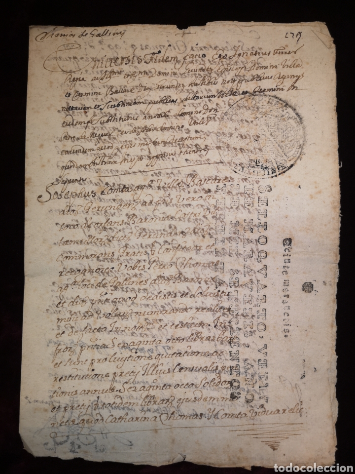 Manuscrits anciens: APOCA - MANUSCRITO - GALLINERS - A&Ntilde;O 1729 - 16 X 21 CM