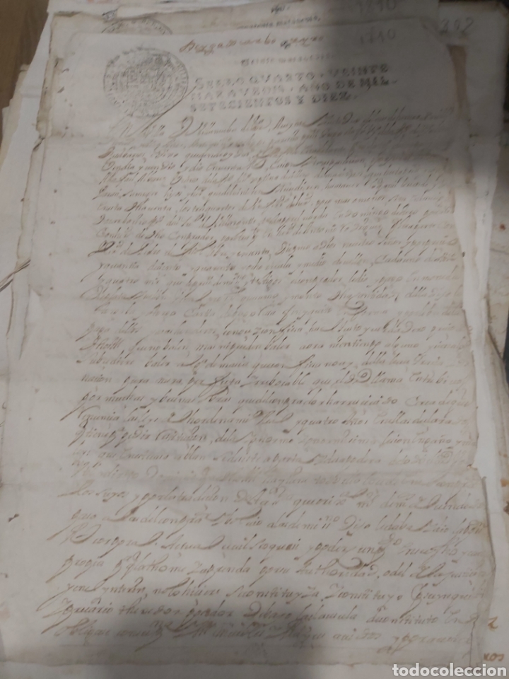 Manuscritos antiguos: a&ntilde;o 1710 documentos veinte maraved&iacute;s sello cuarto Philippe V - Foto 1