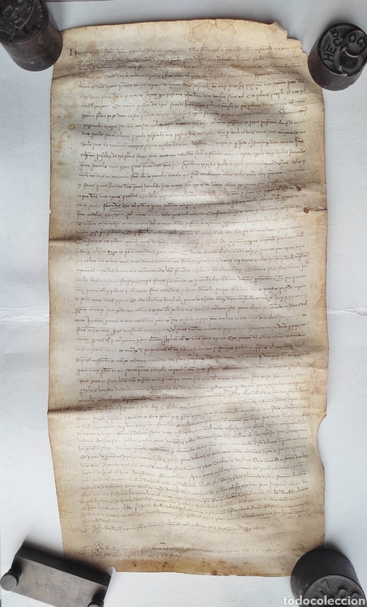 Manuscrits anciens: Pergamino manuscrito a&ntilde;o 1371 zona Gerona