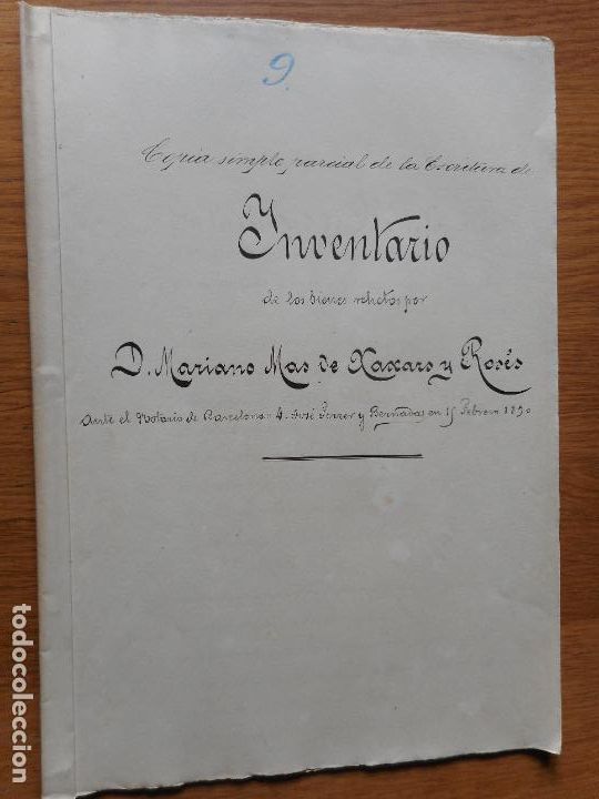 Manuscrits anciens: ANTIGUO MANUSCRITO ESCRITURA INVENTARIO MARIANO MAS XAXARS ROSES-MAGINA PALET PONS.BARCELONA 1890