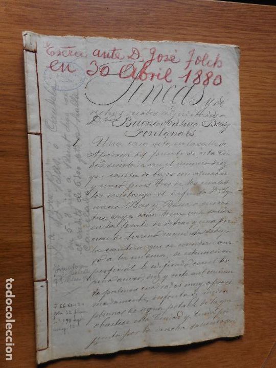 Manuscrits anciens: ANTIGUA ESCRITURA MANUSCRITO BUENAVENTURA BAS Y FONTANALS TARRAGONA 1880