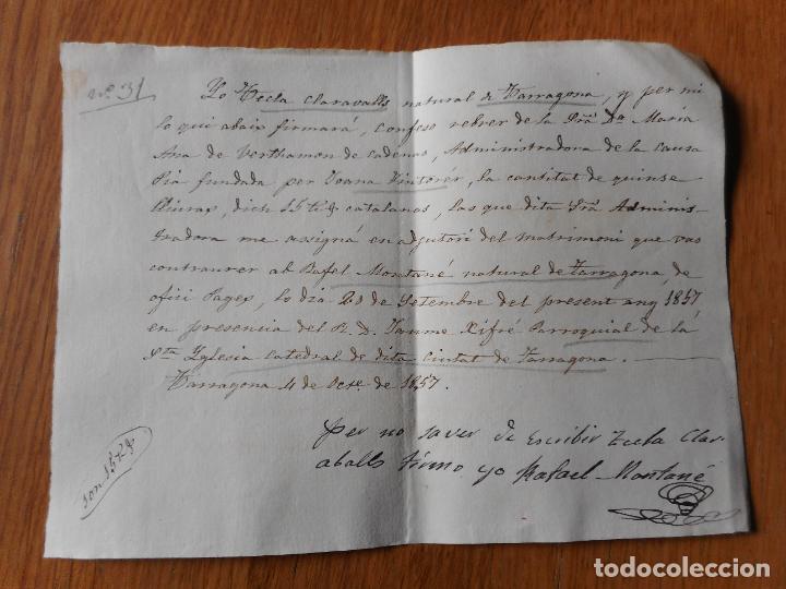 Ancient Manuscripts: ANTIGUO MANUSCRITO OBRA PIA JUANA TINTORER.TECLA CLARAVALLS RAFAEL MONTAN&Eacute; TARRAGONA 1857