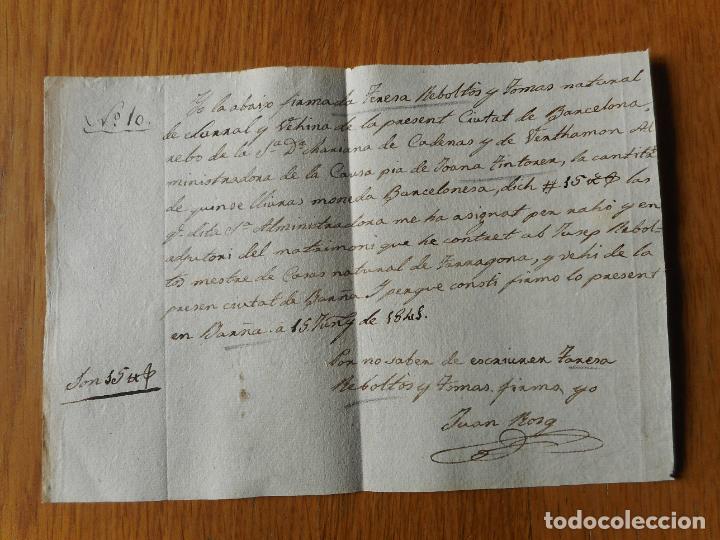 Alte Manuskripte: ANTIGUO MANUSCRITO OBRA PIA JUANA TINTORER TERESA REBOLTOS TOMAS BARCELONA 1845