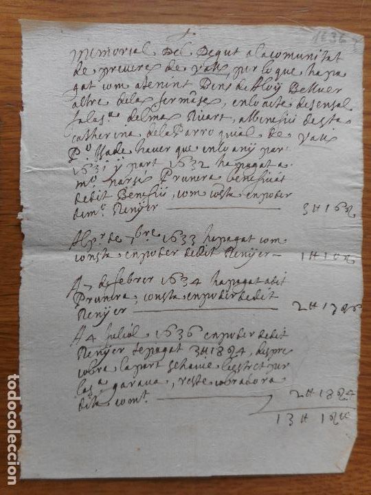 Ancient Manuscripts: ANTIGUO MANUSCRITO CATALAN ALUY BELLVER PARRQUIA DE VALLS TARRAGONA? 1636