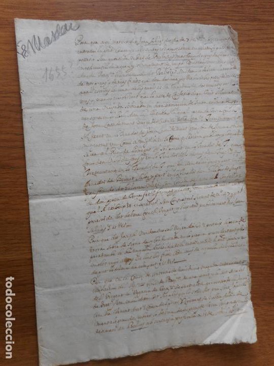 Manoscritti antichi: ANTIGUO MANUSCRITO CATALAN APELLIDO MASDEU BARCELONA 1655?