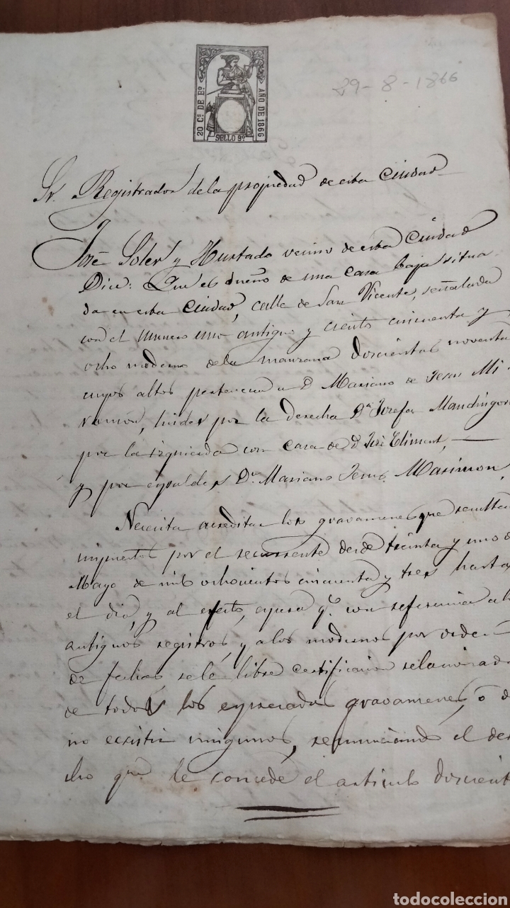 Alte Manuskripte: ESCRITURA DE PROPIEDAD. CASA BAJA EN C/SAN VICENTE. VALENCIA