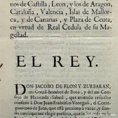 Manuscritos antiguos: AÑO 1725-REAL CEDULA RENTA TABACO TERUEL-A CORREGIDOR-FIRMA FLON ZURBARAN Y MINISTRO OZIO SALAZAR