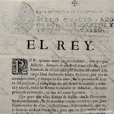 Manuscritos antiguos: 1734-S. XVIII-CUENCA-CEDULA REY FELIPE V-RECAUDAR RENTAS-A REGIDOR CALATRAVA-FIRMA MINISTRO PATIÑO