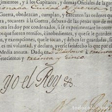 Manuscritos antiguos: 1735-TITULO CAPITAN GUERRA CUENCA-AL CORREGIDOR ORDEN CALATRAVA-FIRMA REY FELIPE V Y MINISTRO PATIÑO