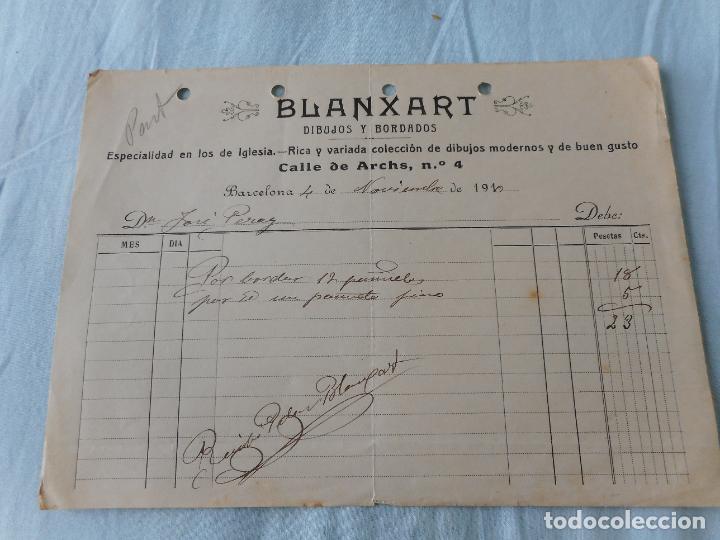 Alte Manuskripte: ANTIGUA FACTURA BLANXART DIBUJOS Y BORDADOS BARCELONA 1910