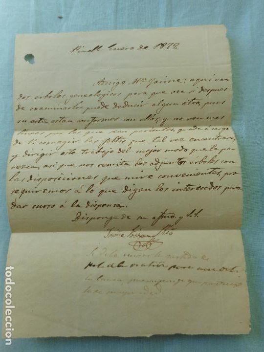 Manuscritos antigos: ANTIGUA CARTA JAIME FREIXA. PINELL DE SOLSONES LERIDA 1872
