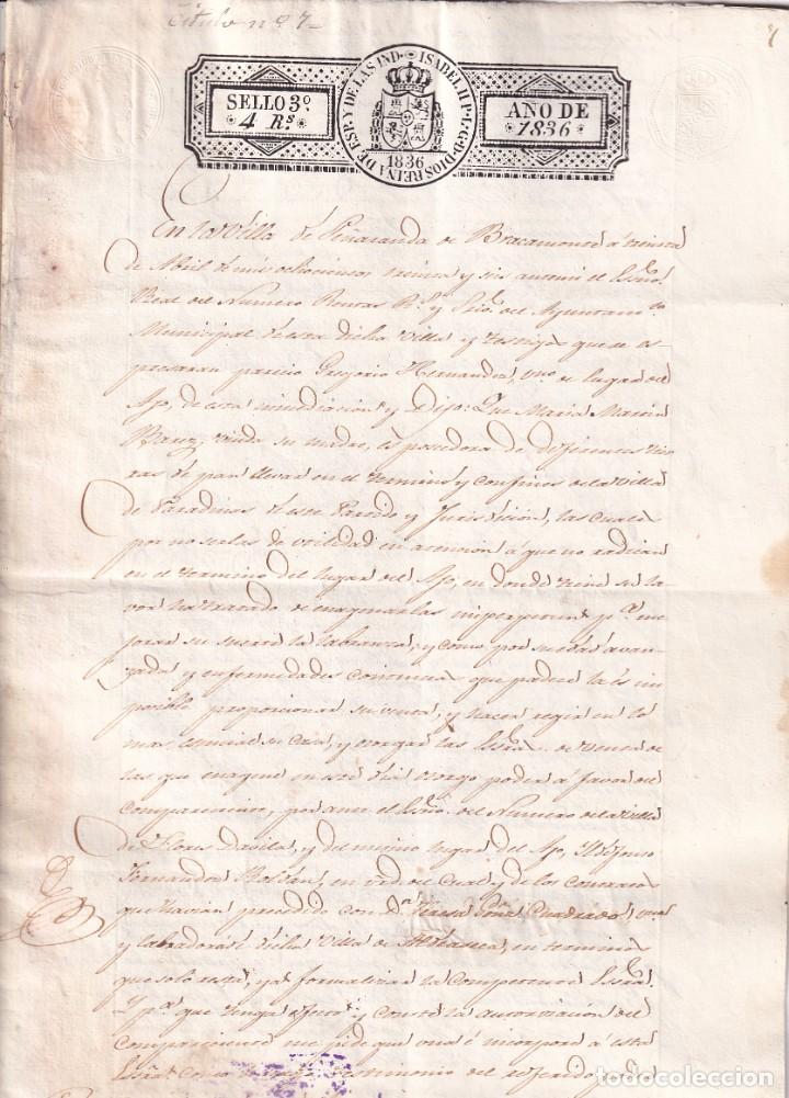 Manuscritos antiguos: Documento notarial Villa Pe&ntilde;aranda de Bracamonte. Salamanca. 1836. 4 hojas. - Foto 1