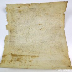 Manuscritos antiguos: PERELADA - GIRONA. AÑO 1441. VENTA DE UNAS TIERRAS EN PERELADA. 32X35CM.. Lote 360353560