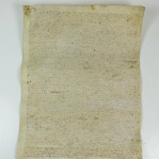 Manuscritos antiguos: CATALUÑA, OSONA. VENTA DE TIERRAS EN CRUELLS, AÑO 1607. PERGAMINO 38X65CM.. Lote 360672355