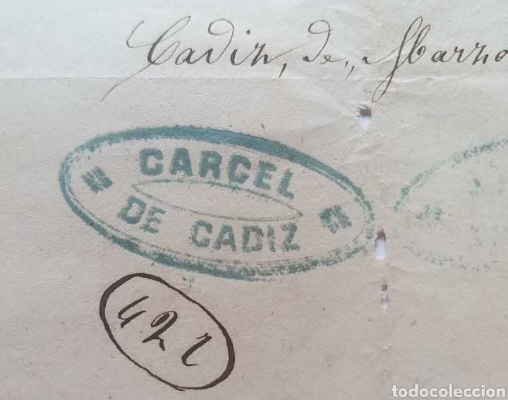 Manuscritos antiguos: RECIBO C&Aacute;RCEL DE C&Aacute;DIZ. SELLO DE LA C&Aacute;RCEL. A&Ntilde;O 1874. - Foto 2
