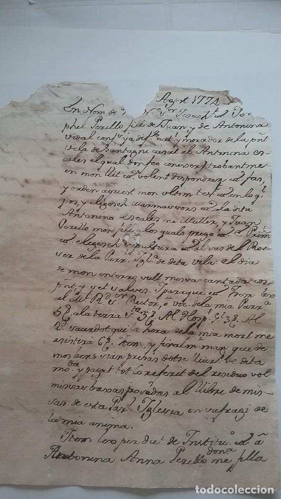 Manuscritos antiguos: Manuscrito.testamento agosto 1774 .(669-4) - Foto 1