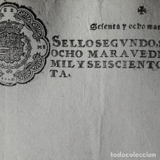 Manuscritos antiguos: AÑO 1660-PAPEL SELLADO SELLO 2º - 68 MARAVEDIS-DOCUMENTO EN BLANCO HOJA CON MARCA DE AGUA-SIGLO XVII. Lote 362322320