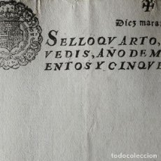 Manuscritos antiguos: AÑO 1651-PAPEL SELLADO SELLO 4º DE 10 MRS-HOJA EN BLANCO CON RARA MARCA DE AGUA-SIGLO XVII. Lote 362339330