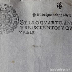 Manuscritos antiguos: AÑO 1646-PAPEL SELLADO SELLO 4º - 2 MRS-DESPACHOS OFICIO-HOJA EN BLANCO CON MARCA DE AGUA-SIGLO XVII. Lote 362379220