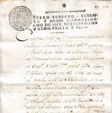 Manuscritos antiguos: 1756 ALMENAR (LERIDA) ZARAGOZA SELLO FISCAL 3º DOCUMENTO. Lote 366804431