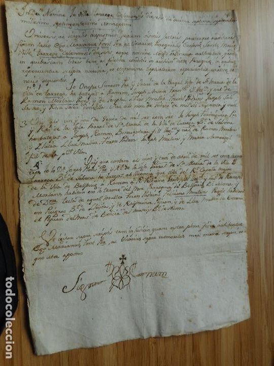 Manuscritos antigos: ANTIGUO MANUSCRITO CATALAN BAUTIZO APELLIDOS MORLANS LLUR ARMENGOL PEJUAN. BELLPUIG - TARREGA 1790