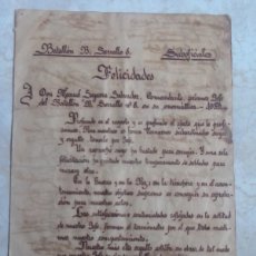 Manuscritos antiguos: GUERRA CIVIL BATALLÓN B CAZADORES DE SERRALLO N8 FELICITACIÓN AL COMANDANTE POR SU SANTO. Lote 371521056