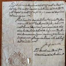 Manuscritos antiguos: CATEDRAL DE PALMA DE MALLORCA. CERTIFICAT DE BAPTISME, 1752. 1 FULL AMB SEGELL LACRAT.. Lote 374826309