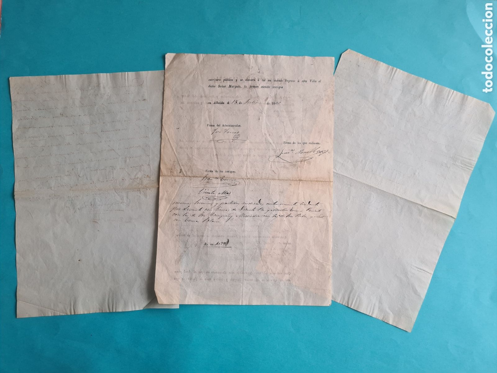 Manuscritos antiguos: MARQUESADO DE ALBAYDA (VALENCIA) - 2 CONVENIOS 1843 + PODER 1866 PARA TOMAR POSESION DE BIENES - Foto 2