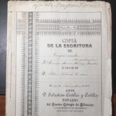 Manuscritos antiguos: MAZARRÓN MURCIA, ESCRITURA 1895 ,NOTARIO DE ALBACETE , SELLOS FISCALES , PÓLIZAS. TIP. JUMILLA. Lote 384066239