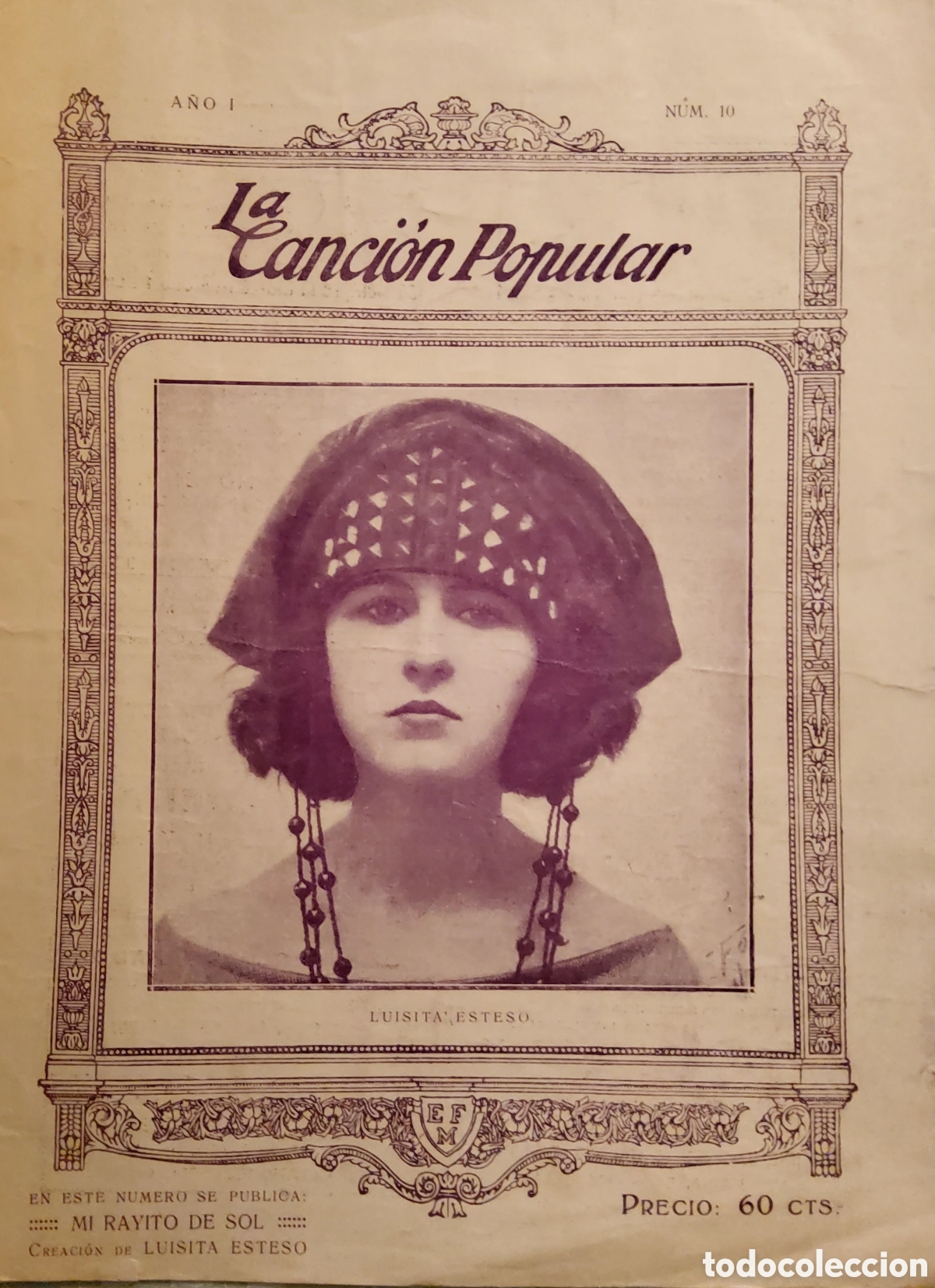 Manuscritos antigos: &rdquo;Mi Rayito de Sol&rdquo;, partitura de 1922. Publicaci&oacute;n &rdquo;La canci&oacute;n Popular&rdquo; (10 p&aacute;gs.)