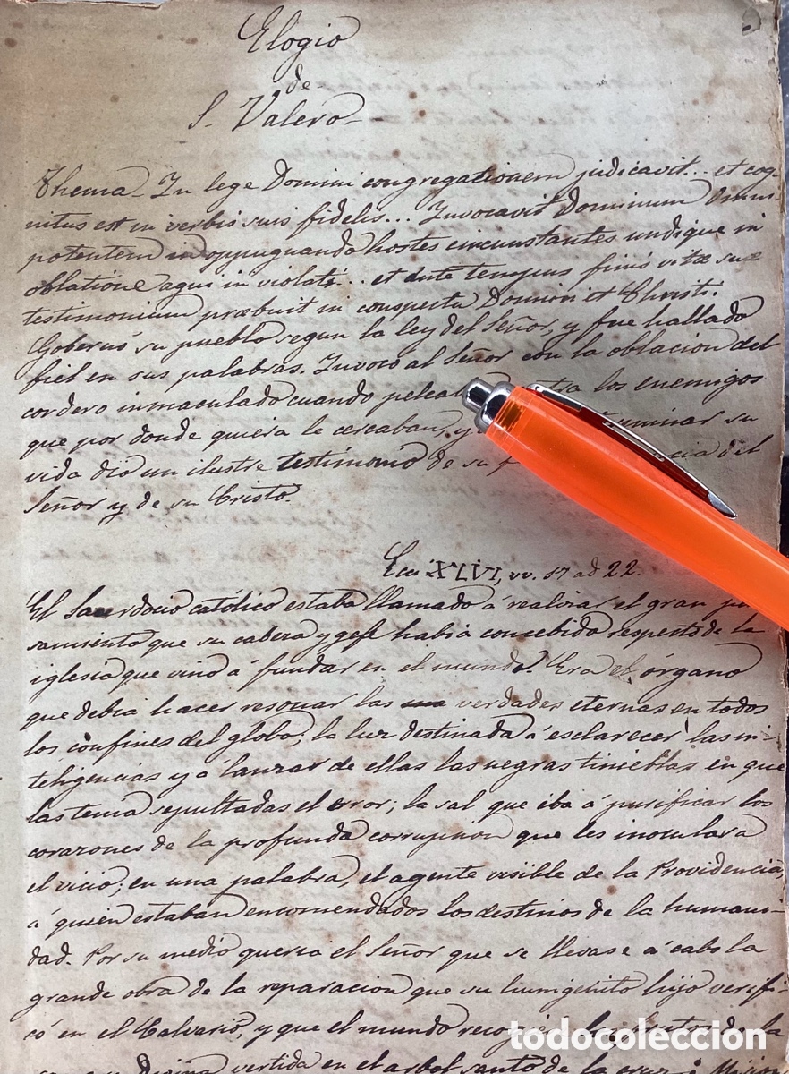 Manuscritos antiguos: Serm&oacute;n Paneg&iacute;rico &ldquo;Elogi&oacute; &ldquo; de San Valero - Foto 1