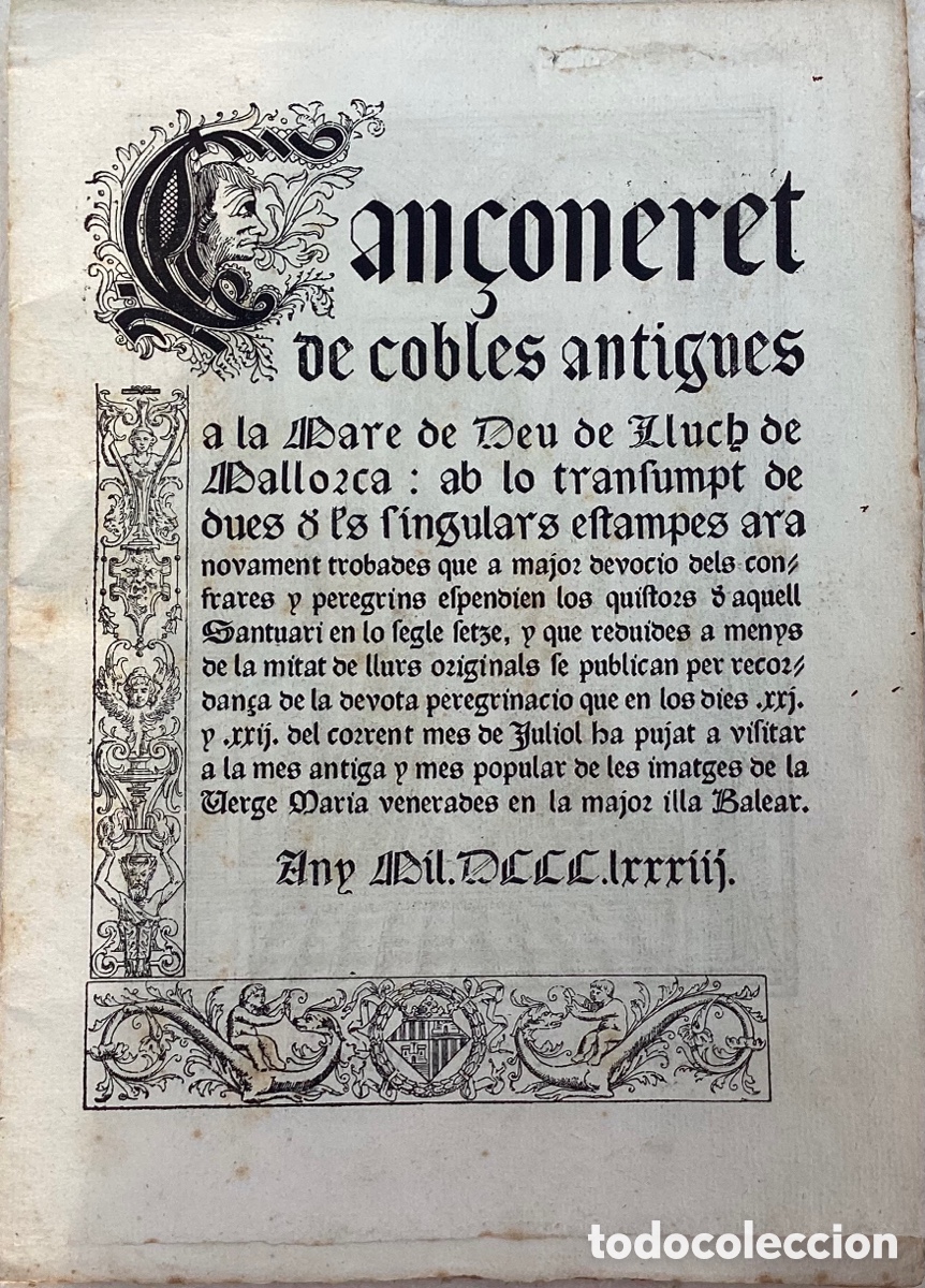 Ancient Manuscripts: CAN&Ccedil;ORENET DE COBLES ANTIGUES A LA MARE DE DEU DEL LLUCH MALLORCA 1883.