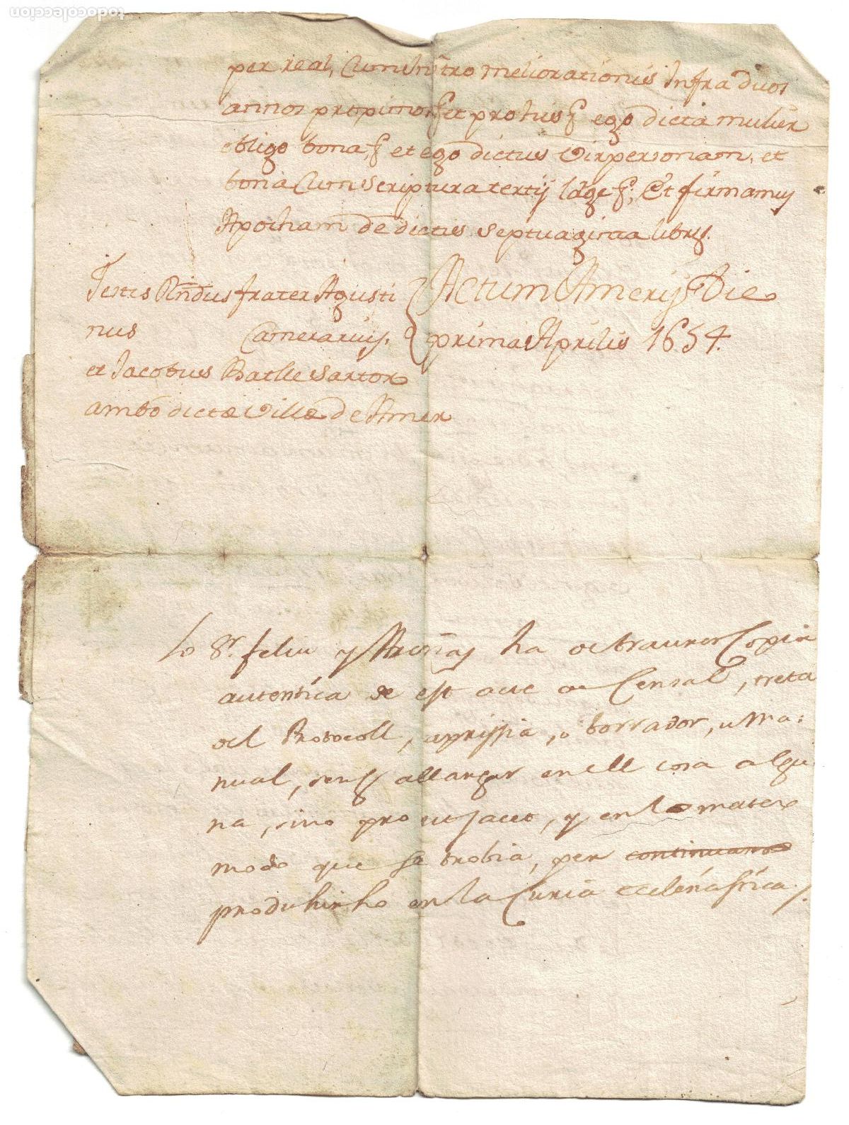 Manuscritos antiguos: 1654 - DOCUMENTO MANUSCRITO - - Foto 2