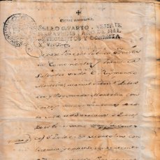 Manuscritos antiguos: 1781 BURRIANA (CASTELLON) SELLO FISCAL 4º 20 MRS DOCUMENTO MANUSCRITO VENTA DE CASA