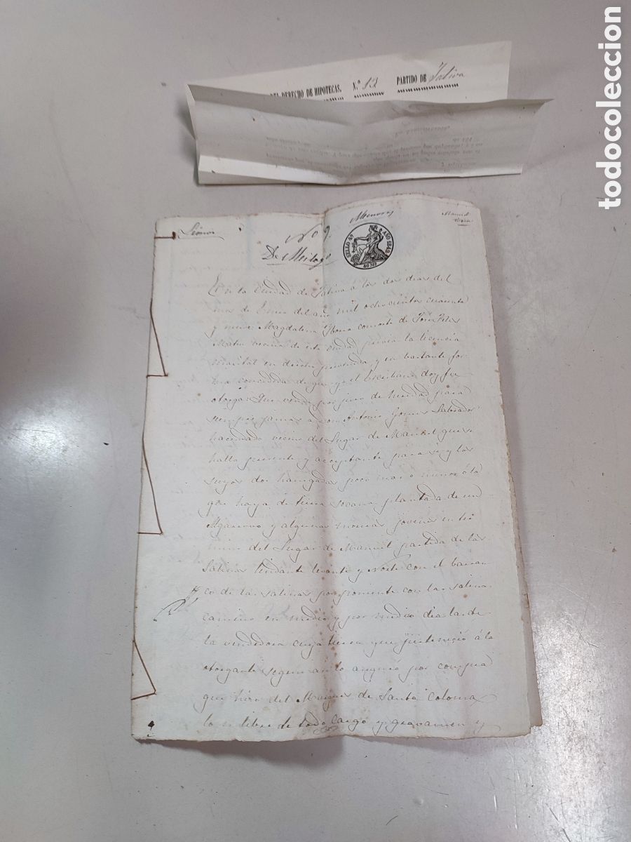 Manuscritos antigos: Antiguo documento manuscrito de J&aacute;tiva, Valencia. Sello cuarto a&ntilde;o 1849. Escrituras.
