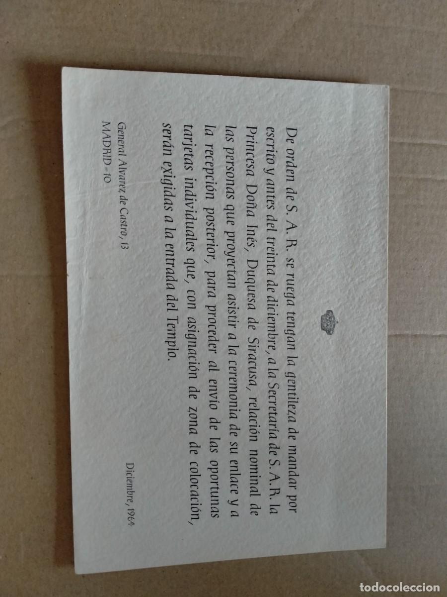 Manuscritos antiguos: invitacion real duquesa de siracusa 1964 - Foto 1