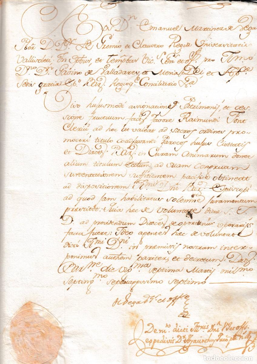 Manuscritos antiguos: 1777 BARCELONA DOCUMENTO TITULO PARROCO ASISTENTE RAIMUNDO FONT 2 SELLO OBISPADO - Foto 4
