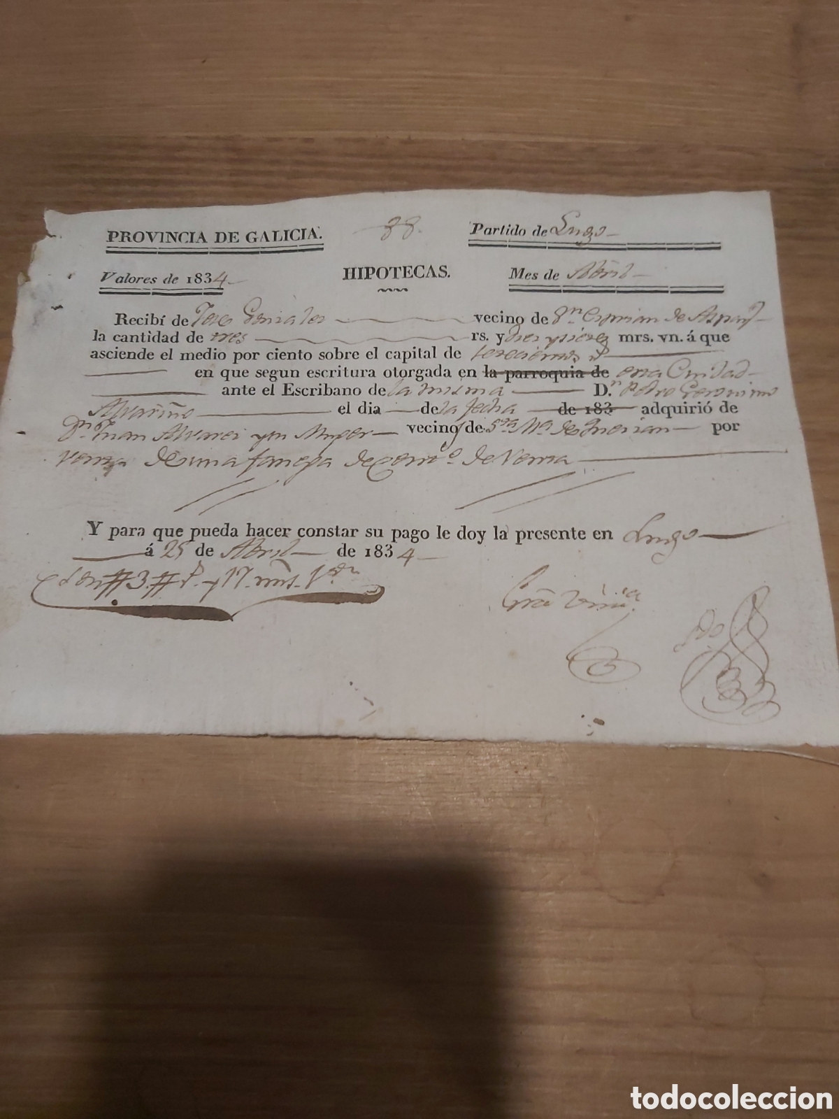 Manuscritos antiguos: Provincia Lugo hipotecas 1834 pagos manuscrito - Foto 1