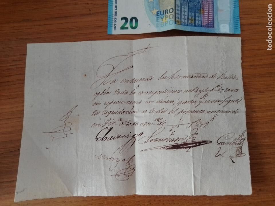 Manuscritos antiguos: Documento de 1809. Recibo. Hermandad de Valdegov&iacute;a, Alava - Foto 1