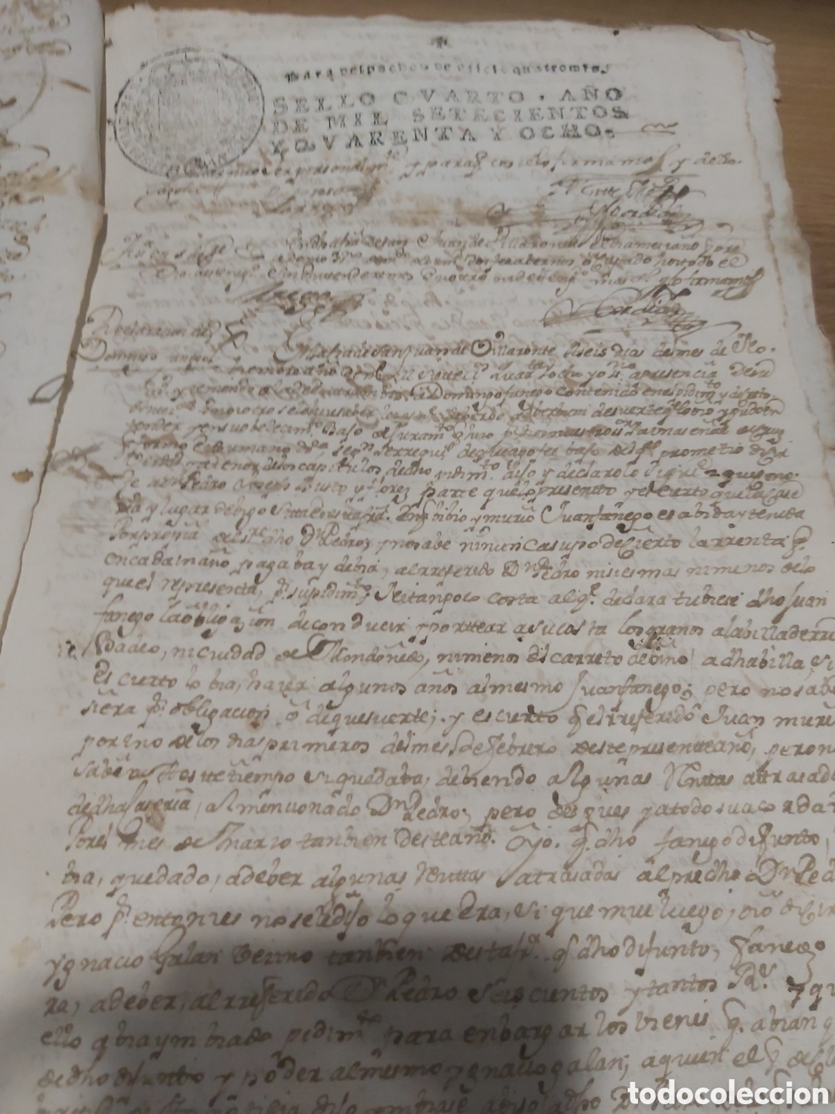 Manuscritos antiguos: 1748 sello cuarto veinte maraved&iacute;s Lugo Escrituras - Foto 3