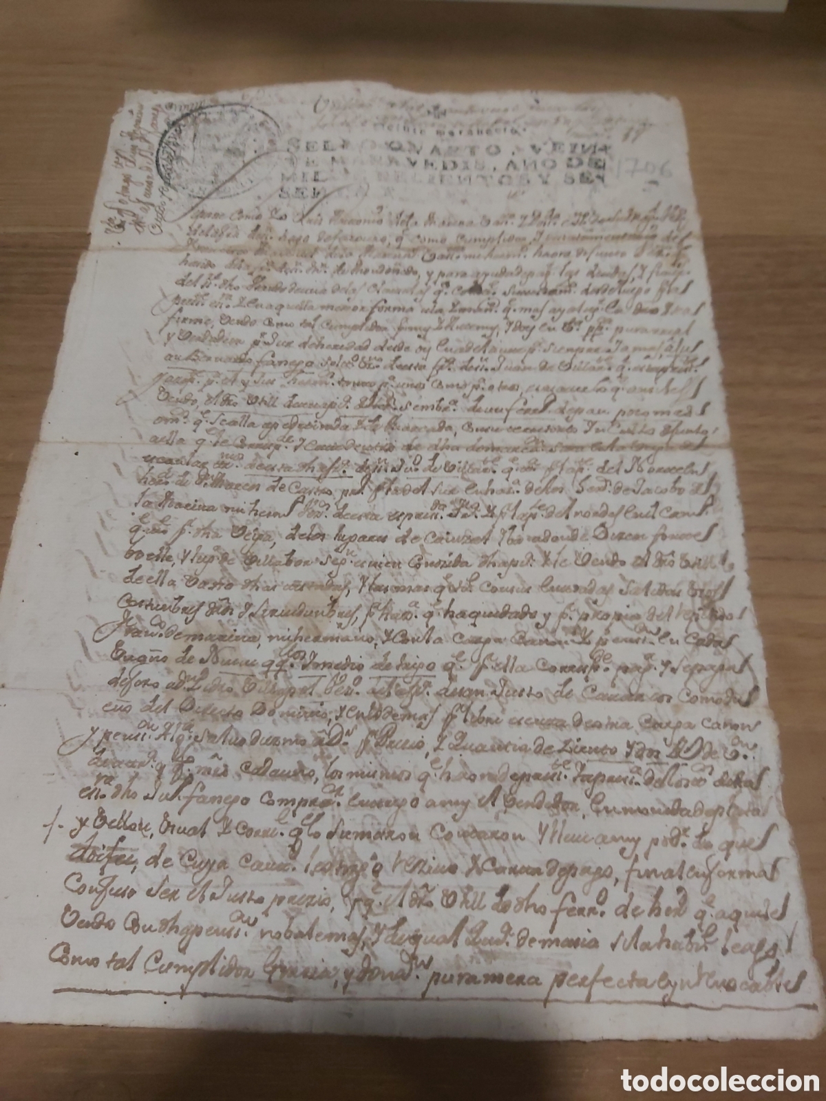Manuscritos antiguos: 1706 sello cuarto veinte maraved&iacute;s carolus IV - Foto 1