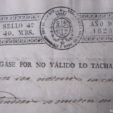 Manuscritos antiguos: CURIOSO PAPEL SELLADO, DEL SELLO SEGUNDO DE 1823, CON RESELLO ANULANDO EL TERMINO CONSTITUCIONAL